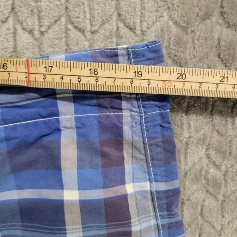 Polo Ralph Lauren Board Shorts Swim Trunks Size 38 Plaid Blue White /Orange Pony